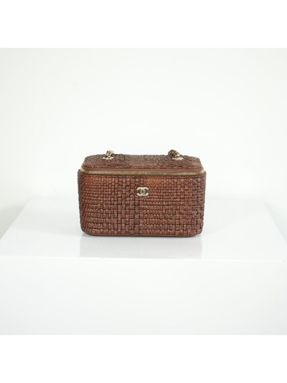Chanel Classic brown raffia Vanity with chain (full set)